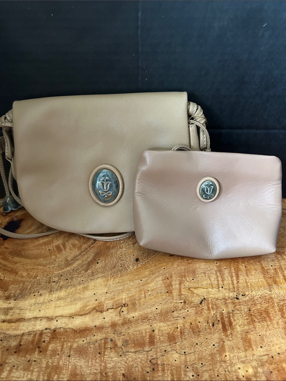 LLADRO Beige Crossbody Bag with Ceramic Medallion and Coin Purse